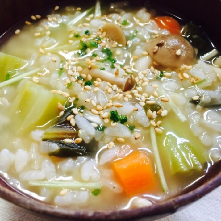 リメイク！しめじと水菜入りコンソメスープ雑炊